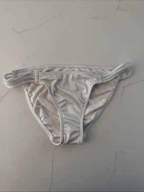 Victoria's Secret White Bikini Bottom with Peach Monogram